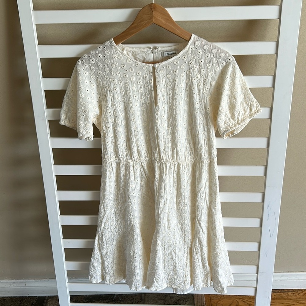 Madewell Off White Eyelet Tassel-Tie Waist Coquette Mini Dress Size 2